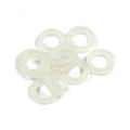 Several white plastic washers displayed on a white background.