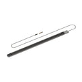 Long gray electronic device with a row of small white markers and an audio cable with 1/4 inch and 3.5 mm connectors.