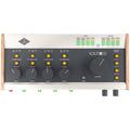 Top view of a Universal Audio Volt 4 76P audio interface with gain knobs, buttons, and LED meters.