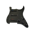 Black pickguard with three Lace Sensor pickups, three control knobs, and a toggle switch for guitar.