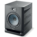 Black Focal studio monitor speaker with visible woofer and tweeter, angled front and side view.