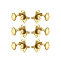 Six gold-colored guitar machine heads arranged in three pairs on a white background.