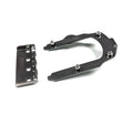 Metal mounting plate and U-shaped metal frame with screws on a white background