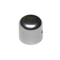 Silver metal dome-shaped rotary knob with a knurled edge and smooth top surface.