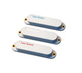 Three white single-coil guitar pickups with Lace Sensor logos in red and blue text.