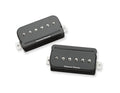 Two black Seymour Duncan guitar pickups with six adjustment screws each on a white background.