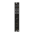 Black Eurorack module with six 6.35mm jack inputs/outputs, a vertical slider, rotary knob, and toggle switch.