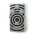 Silver guitar overdrive pedal with black circular design, three clear knobs labeled Tone, Output, Gain, and a footswitch.
