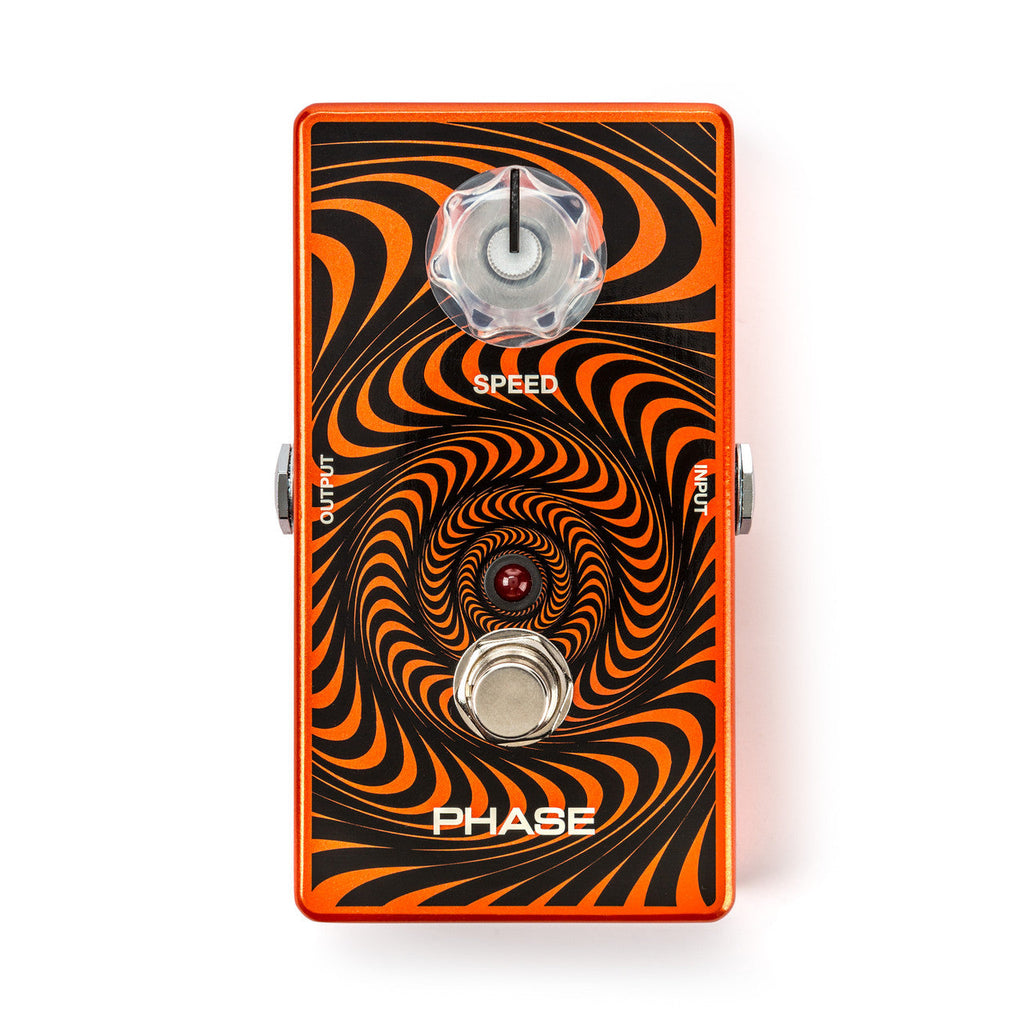 Orange and black guitar effects pedal with one rotary knob, one foot switch, and input/output jacks.