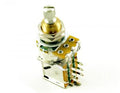 Metal rotary potentiometer with a switch and multiple solder lugs and pins visible.