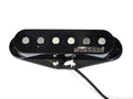 Black guitar single coil pickup with six pole pieces and wired leads labeled Wilkinson.