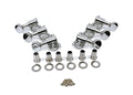 Set of six silver guitar machine heads with mounting hardware arranged on a white background.