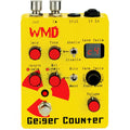 Yellow guitar effect pedal with red knobs, toggle switches, footswitch, 7-segment display, and input/output jacks.