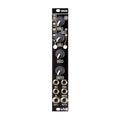 Black Eurorack module with four knobs and six 3.5mm jacks labeled with frequency, resonance, rate, and depth.