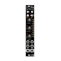 Black Eurorack module with knobs, switches, buttons, and multiple 3.5mm jacks labeled for audio processing.