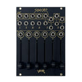 Black Eurorack module with six sliders and multiple 3.5mm jacks labeled I to VI
