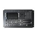 Top view of a black Waldorf Iridium synthesizer with multiple knobs, buttons, pads, and a central display screen.