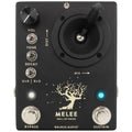 Black guitar effects pedal with joystick, knob, switches, two footswitches, and tree graphic labeled Melee Wall of Noise.