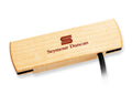 Wooden acoustic soundhole pickup with Seymour Duncan branding and attached cable wire.
