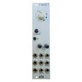 Silver modular synthesizer panel with knobs, push buttons, and multiple 3.5mm jacks labeled with control and input names.
