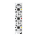 Silver metal panel with 3 rows of 3.5mm jacks, toggle switches, and markings labeled Sopot 1980 Triple Signal Summator.