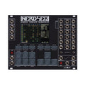Black hybrid tracker sequencer module with screen, multiple buttons, knobs, 1/8 inch jacks, and a microSD slot.