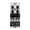Silver eurorack module with black knobs and multiple 1/4 inch jack connectors labeled for mixing control.