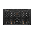 Front view of a Boredbrain Music analog mixer with eight channel strips, knobs, faders, buttons, and LED indicators.