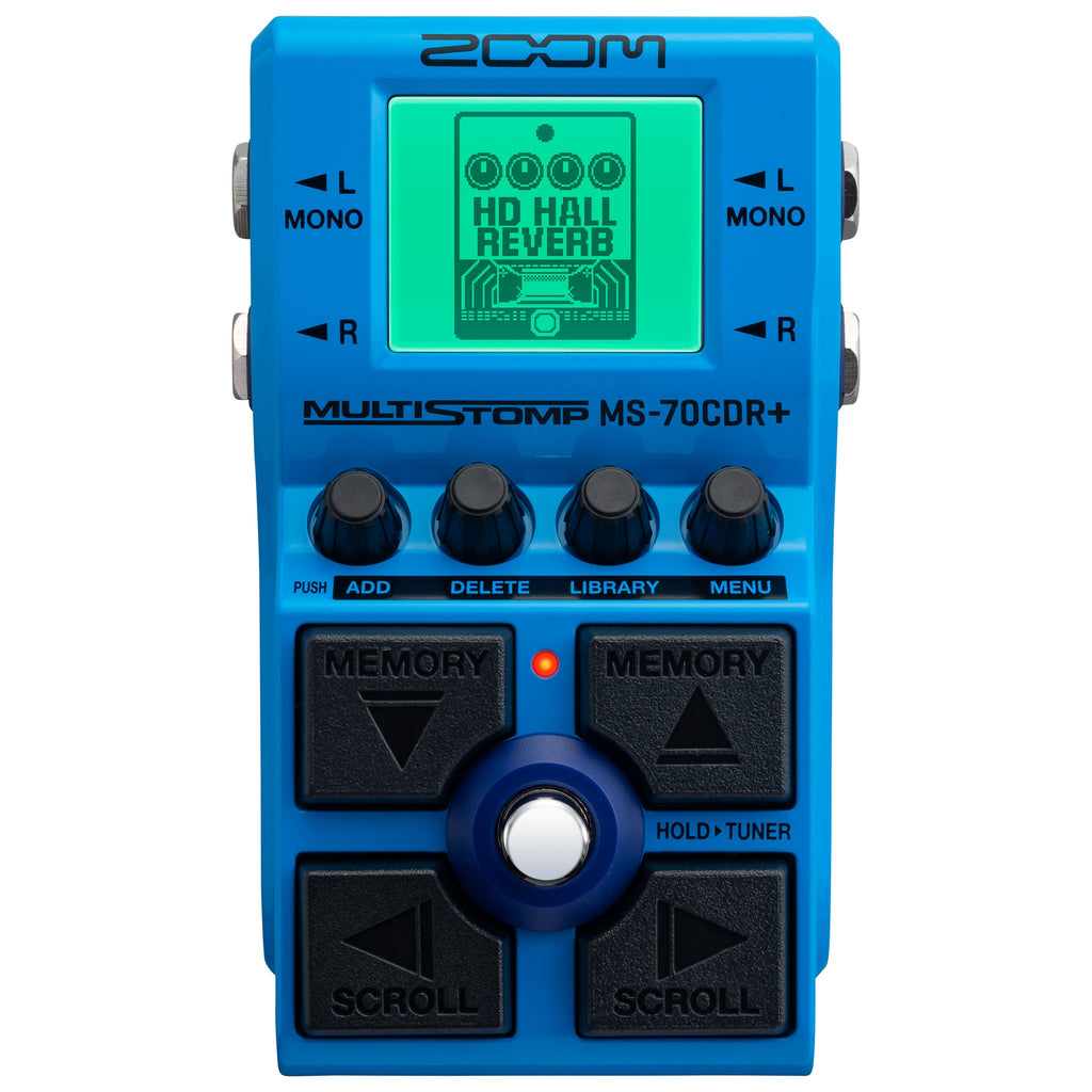 Blue Zoom Multistomp MS-70CDR+ guitar effects pedal with display and multiple control knobs and footswitches.