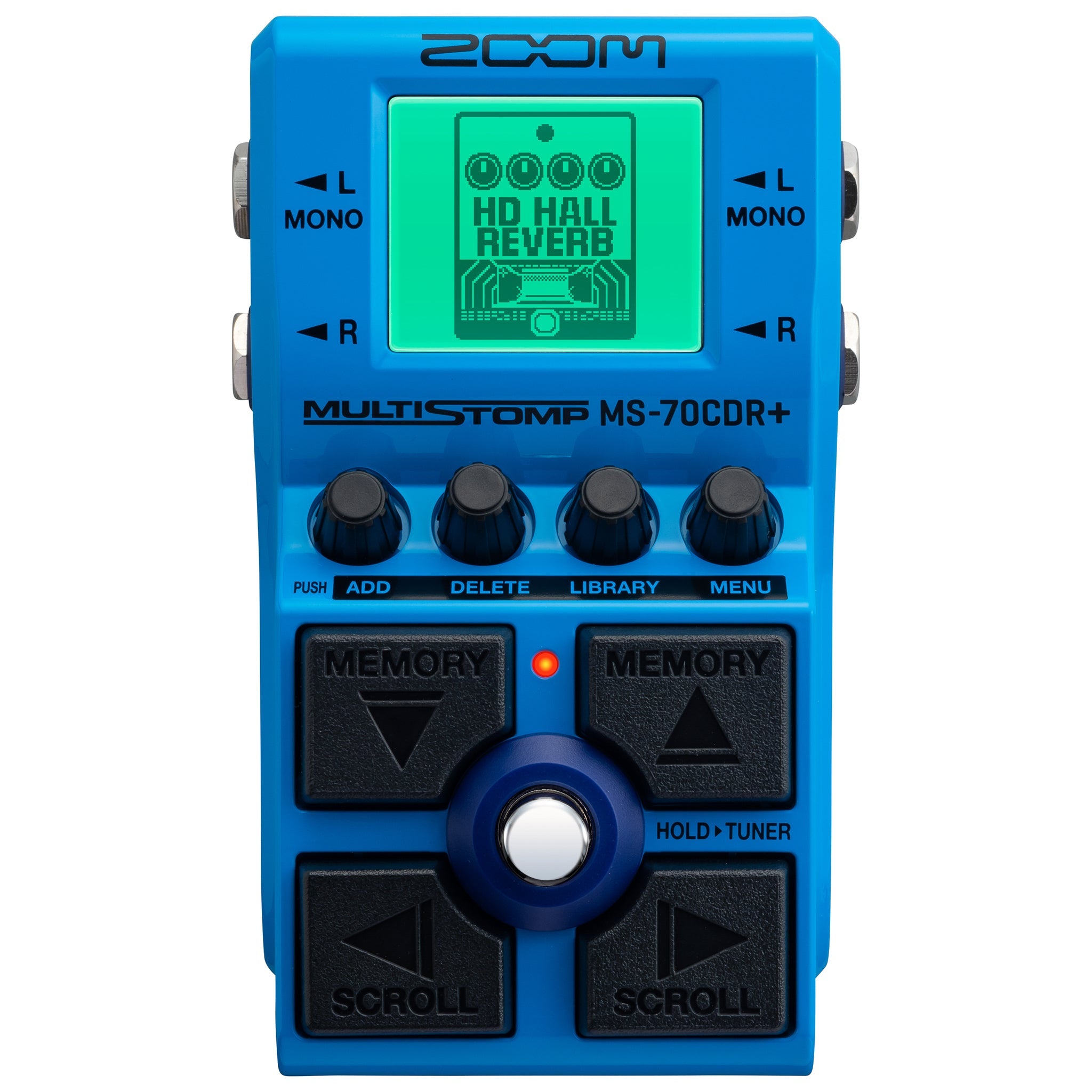 Blue Zoom Multistomp MS-70CDR+ guitar effects pedal with display and multiple control knobs and footswitches.