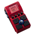 Red Zoom MS-60B+ multi-effects pedal with knobs, four footswitch buttons, and a small display showing 'CLEAR DRIVER PREAMP'.