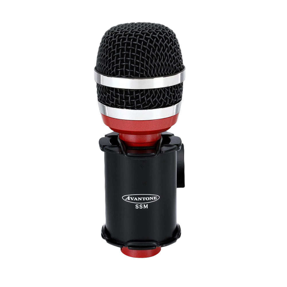 Black and red microphone with silver grille rings and Avantone SSM label on the body.
