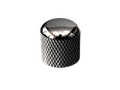 Close-up image of a metallic dome knob with a knurled side surface and shiny top.