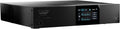 Black audio device with touchscreen display showing audio settings and several control buttons on front panel.
