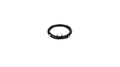 Coiled black cable with metallic circular connectors on both ends secured by two black ties