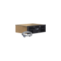Black and gold audio device labeled ASP8120 ULTRA with a coiled silver power cable in front.