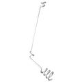 White metal wire component with multiple bends and spirals on a white background.