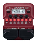 Red Zoom B1 Four multi-effects processor with knobs, buttons, small screen, and dual footswitches.