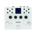 White effects pedal with multiple knobs, buttons, a small screen, and three footswitches labeled Quimera by Bananana Effects.