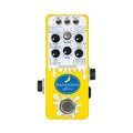 Yellow guitar effects pedal with multiple knobs, toggle switches, and a footswitch labeled Bananana Effects Abracadabra.