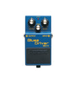 Blue guitar effects pedal with three silver knobs labeled Level, Tone, Gain, and labeled Blues Driver BD-2 by Boss.