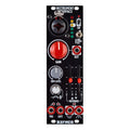 Black instrument interface module with knobs, sliders, toggle switch, and various audio input/output jacks.