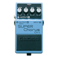 Light blue Boss Super Chorus CH-1 guitar effects pedal with four control knobs and three jacks.