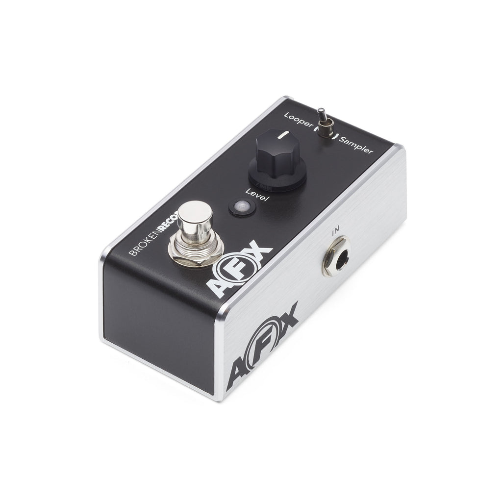 Small black and silver guitar pedal with one knob, toggle switch, footswitch, and single 1/4 inch input jack.
