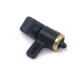 Black plastic guitar jack tightener with a gold metal ring and a lever control on a white background.