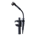 Black microphone with flexible gooseneck and clamp mount showing C 518 marking and XLR connector