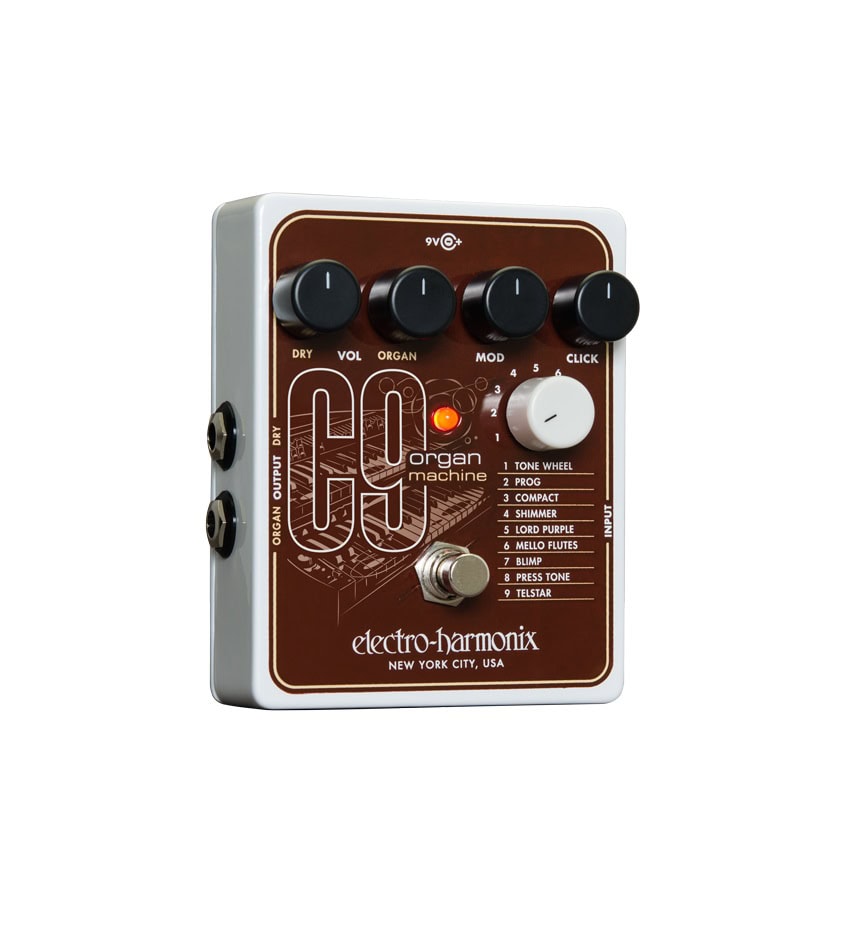 Electro-Harmonix C9 pedal with four black knobs, one white knob, footswitch, and two side audio jacks.