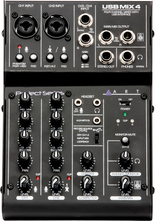 ART Pro Audio 4 Channel USB Recording Mixer, mixing console or desktop mixer