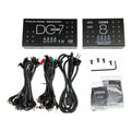 Two black Cioks DC power supply units with multiple cables, connectors, screws, an allen wrench, and adapter packs.