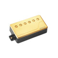 Single gold and black humbucker guitar pickup with six adjustable pole screws and Fishman logo.